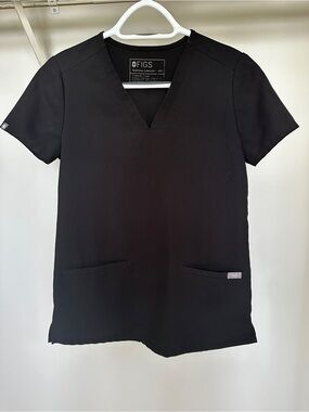 Figs Black V-Neck Medical Scrub Top